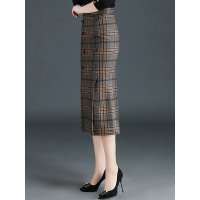 丝柏舍冬装女2018新款时尚简约包臀韩版高腰格子半身裙S84R1114B