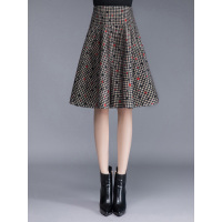 丝柏舍2018冬装新款女时尚高腰印花格子口袋及膝半身裙S84R1082B