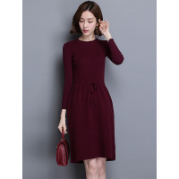 丝柏舍冬装女2018新款纯色中款气质针织连衣裙女秋冬S83H0123L