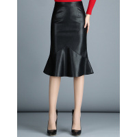 丝柏舍冬装女2018新款女高腰拼接荷叶边纯色包臀半身裙S84R1071B