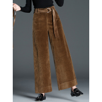丝柏舍裤子女冬2019新款纯色直筒高腰系带阔腿休闲长裤S84R1036U