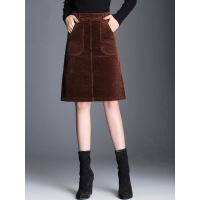 丝柏舍2018年秋冬新款高腰口袋绒线纯色a版修身半身裙S84R0996B