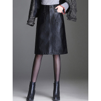丝柏舍冬季女装2018新款欧美高腰皮裙中款修身半身裙S84R0984B