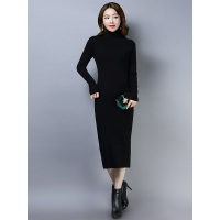 丝柏舍冬装女2018新款高领纯色修身打底中长针织连衣裙S83S0253L