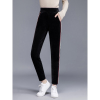 丝柏舍秋冬2018新款女韩版收腰条纹拼接修身休闲长裤S83T4164K