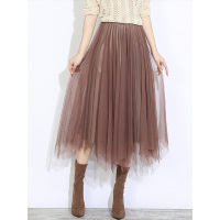 丝柏舍秋冬2018新款女淑女纯色收腰修身网纱长款半身裙S83T4167B