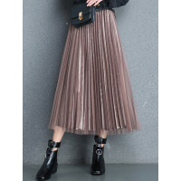 丝柏舍2018冬装新款女时尚韩版纯色高腰修身百褶半身裙S83T4174B