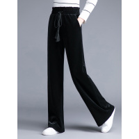 丝柏舍2018冬装新款女士时尚纯色高腰系带长款休闲裤子S83T4175K