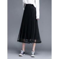 丝柏舍2018冬新款女时尚纯色高腰百褶网纱中长款半身裙S83T4180B