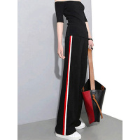 丝柏舍秋装2018新款女韩版简约拼接口袋宽松长款休闲裤S83R0583U