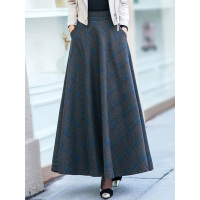 丝柏舍冬装女2018新款高腰格纹韩版森系长款毛呢半身裙S84R1261B