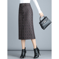 ​丝柏舍冬装女2018新款韩版气质格子包臀中长款半身裙S84R0978B
