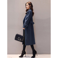 丝柏舍2019冬装翻领收腰毛绒袖口中长款毛呢大衣女S94R6022D