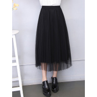 丝柏舍2018冬装新款女简约纯色百褶网纱中长款半身裙S84R1230B