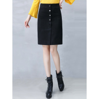 丝柏舍2019春季新款女韩版纯色简约高腰纽扣包臀半身裙S84R1309B