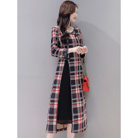 丝柏舍春装女2019新款韩版格纹网纱拼接长袖连衣裙S83R0068L