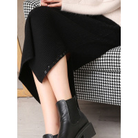 丝柏舍2019新款春装纯色简约修身侧开叉显瘦针织半身裙S83T4178B