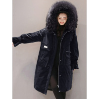 丝柏舍冬装女2018新款纯色大毛领大口袋保暖中长款棉衣S84B0155H