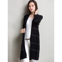 丝柏舍2018秋冬女装韩版宽松条纹下摆开叉长款针织开衫046173