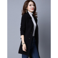 丝柏舍2018秋冬新款针织衫女开衫中长款纯色翻领长袖外套S63F0037