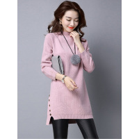 丝柏舍毛衣女套头立领宽松2018秋冬新款纯色中长款针织衫S64F0014