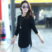 丝柏舍2018冬装新款女装纯色圆领圆弧不规则下摆针织衫024577