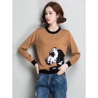 丝柏舍2018冬季新款女圆领卡通图案休闲宽松短款毛衣S74F0369M