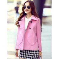 丝柏舍2018冬装新款女装翻领双排扣甜美A字版短款呢子大衣036787