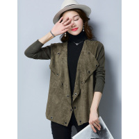 丝柏舍2018秋冬新款女装纯色长袖拼接短款修身外套S74S0014A