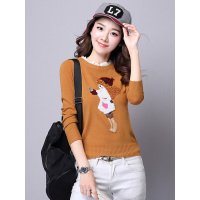 丝柏舍2018秋季女装圆领宽松休闲针织衫女套头毛衣短款046439