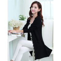 丝柏舍2018秋装新款女装纯色长袖绣花口袋修身针织外套069460