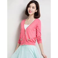 丝柏舍2018秋装新款女装大V领单排扣长袖短款针织开衫069503