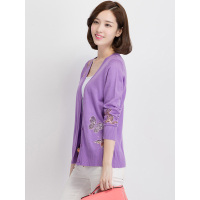 丝柏舍2018秋季新款女装纯色单排扣V领亮片绣花针织开衫069767