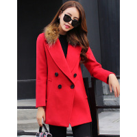 丝柏舍2018秋冬新款女装翻领长袖宽松纯色简约毛领呢子大衣S64R0784