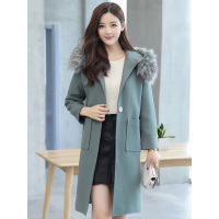 丝柏舍2018年秋季新款女纯色中长款一粒扣毛领毛呢大衣S74R0169D