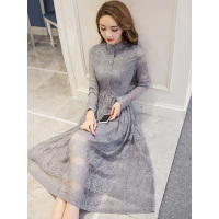 丝柏舍2020女装春装纯色网纱修身单排扣长款连衣裙S81B0074L