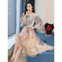 丝柏舍2019年春装印花修身中长款连衣裙S81Q0248L