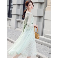 丝柏舍2019春装新款女装时尚韩版圆领绣花中长款连衣裙S81R0272L