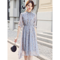 丝柏舍2019春装新款女碎花中长款五分袖气质简约连衣裙S81R0274L