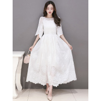 丝柏舍2019年春季新款纯色长款淑女花瓣边两件套连衣裙S81R0295L