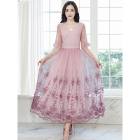 丝柏舍2019年春装V领七分袖长款下摆印花连衣裙S81R0301L