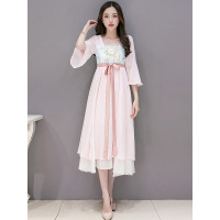 丝柏舍2019春装新款女拼色气质宽松中长款大摆连衣裙S81R0323L