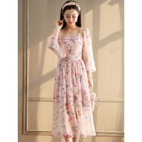 丝柏舍2019春装新款女气质宽松中长款印花七分袖连衣裙S81R0344L