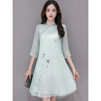 丝柏舍2019年春装新款女装简约款气质民族风雪纺连衣裙S81R0499L