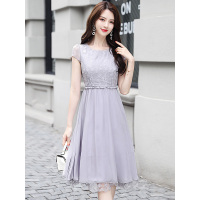 丝柏舍2019夏装新款女圆领短袖气质韩版简约修身连衣裙S81R0955L