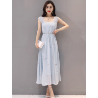 丝柏舍2020年夏装碎花方领无袖中长款连衣裙S82R1445L