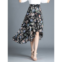 丝柏舍2019春装女印花中长款不规则半身裙S91B0221B