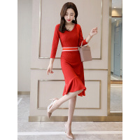 丝柏舍2019春装修身气质简约V领通勤连衣裙S91B0340L