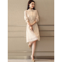丝柏舍2019春装女纯色系带领修身中长款连衣裙S91B0414L