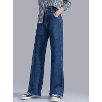 丝柏舍春装女2019简约高腰宽松显瘦阔腿气质牛仔裤S91D0002K